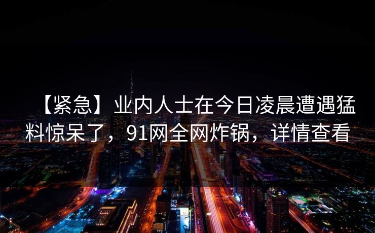 【紧急】业内人士在今日凌晨遭遇猛料惊呆了，91网全网炸锅，详情查看