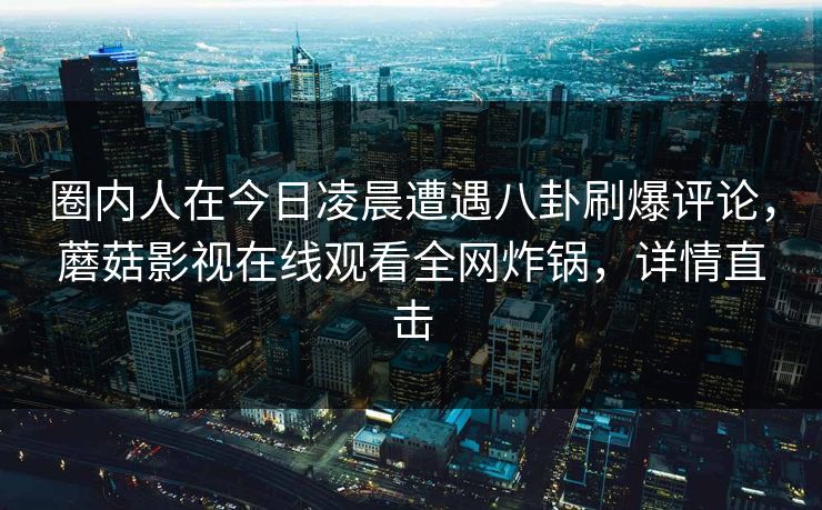 圈内人在今日凌晨遭遇八卦刷爆评论，蘑菇影视在线观看全网炸锅，详情直击